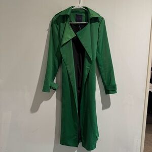 Amaryllis Green Cascade Open Front Belted Jacket Trench Coat NWT Small